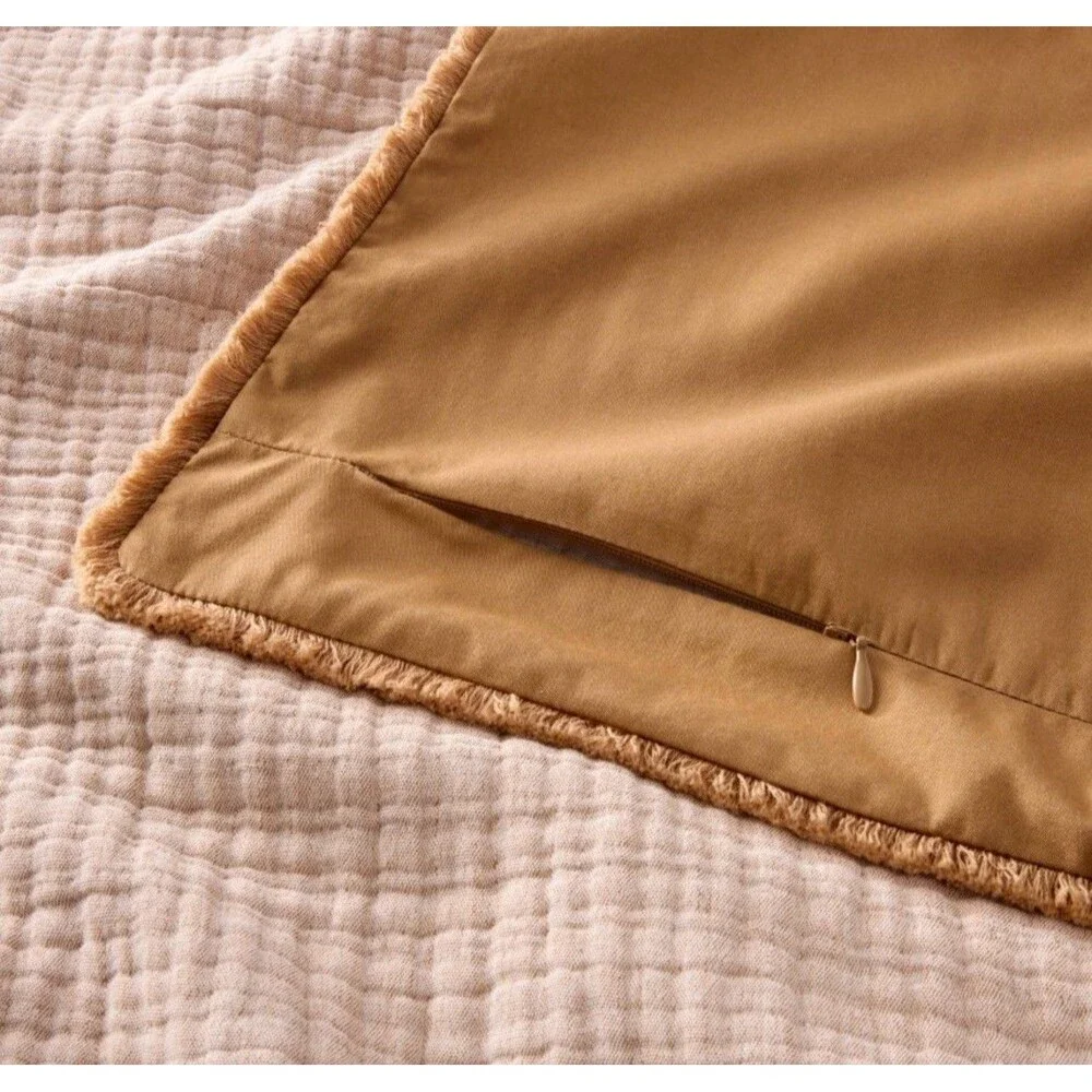 Full/Queen Textured Chambray Cotton Duvet Cover & Sham Set Warm Brown - Casaluna
